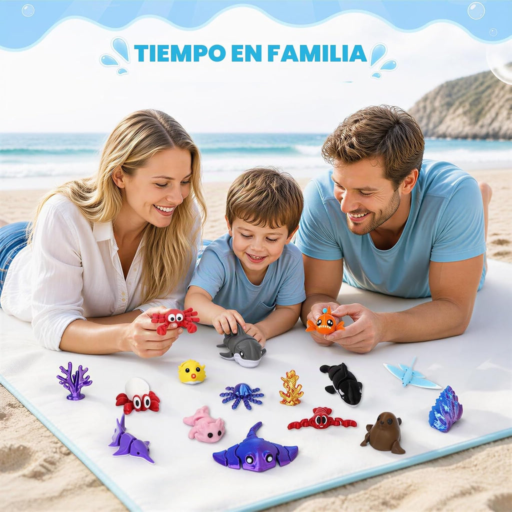 Calendario de Adviento de animales oceánicos impresos en 3D, 24 figuras articuladas de criaturas marinas para ansiedad, cuenta regresiva de Navidad, regalos flexibles para adolescentes y niños