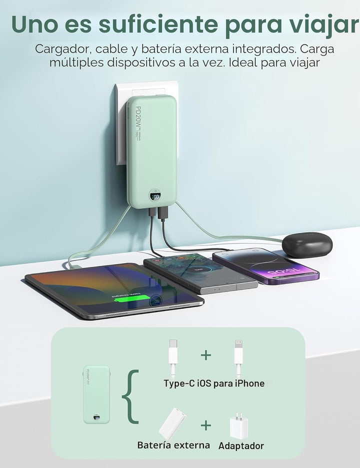 Banco de energía portátil, cargador de teléfono PD20W de 10000 mAh...