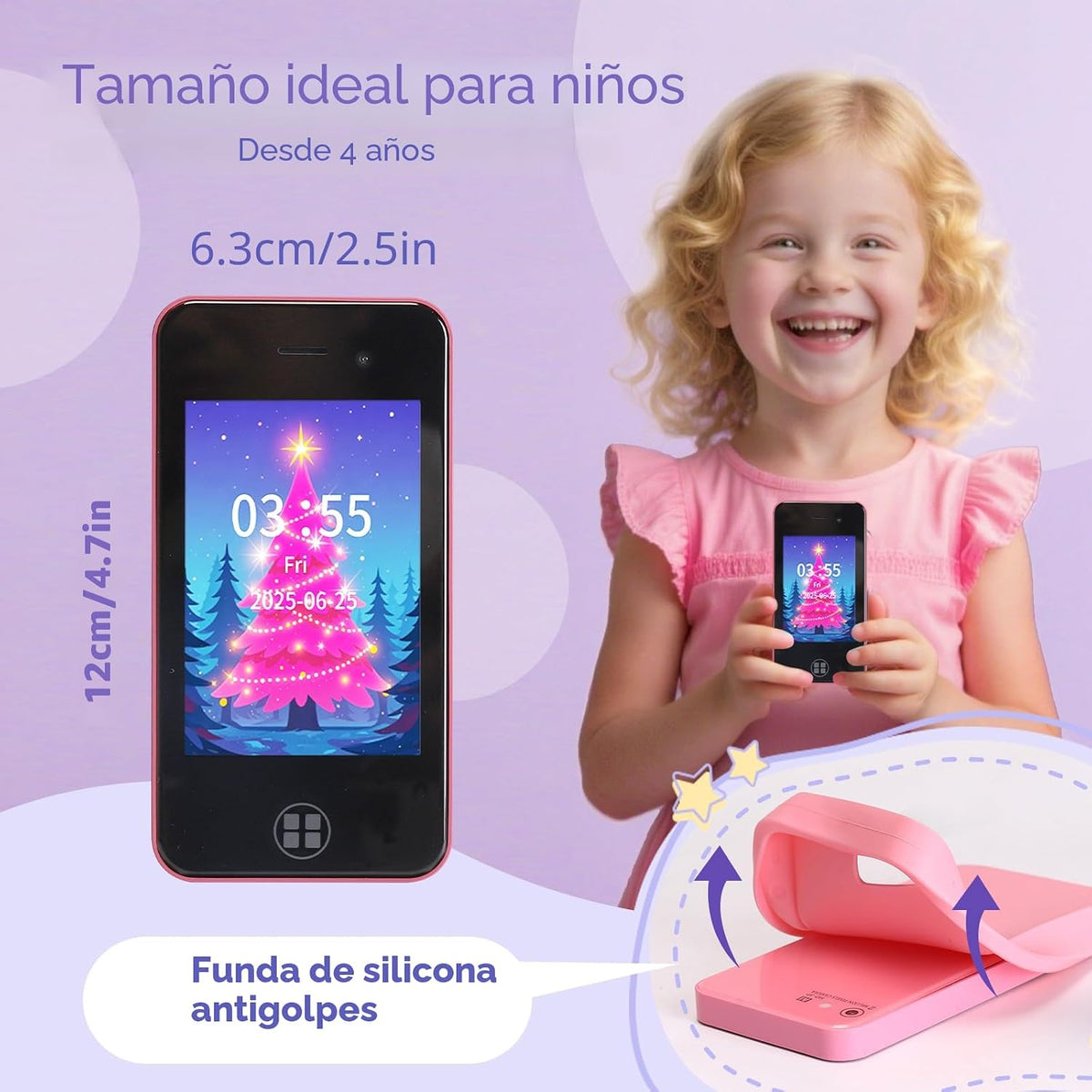 Teléfono inteligente para niños, regalos de cumpleaños de Navidad para niños y niñas, juguetes de teléfono celular con doble cámara reproductor de música, mini juegos educativos de aprendizaje