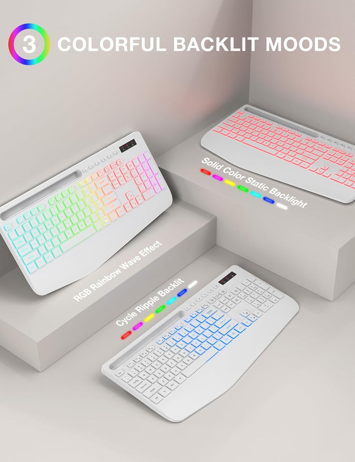 Combo de teclado y mouse inalámbricos, 9 efectos retroiluminados, r...