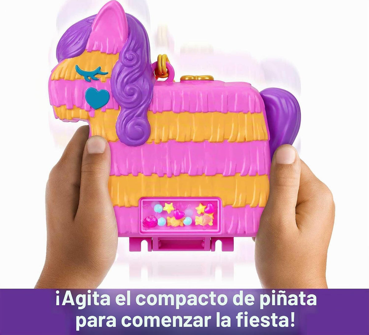 Polly Pocket Juego compacto, fiesta de piñata con 2 micro muñecas y accesorios, juguetes de viaje con revelaciones sorpresa