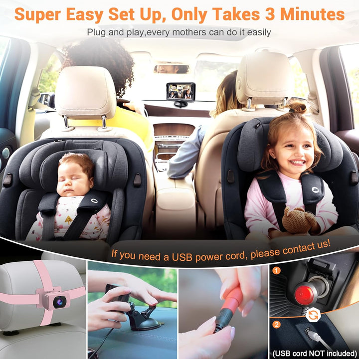 Rohent Monitor de coche para bebés y niñas, 1080P HD, ajustable en...