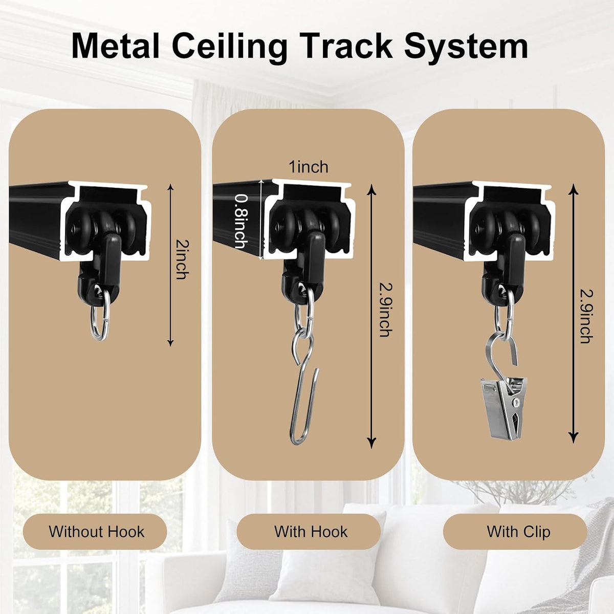Riel de cortina de techo, sistema de rieles de cortina resistente para divisor de habitaciones, riel de cortina deslizante de montaje en pared con clip y ganchos para sala de estar, dormitorio, ducha, aire libre, negro, 6 pies - 9 pies