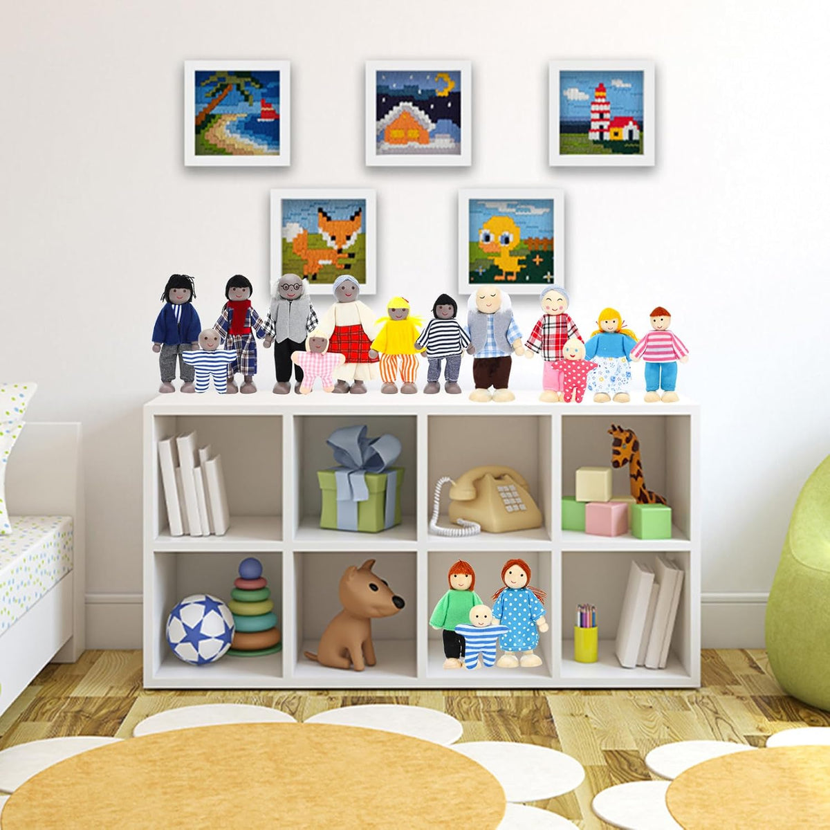 ONEST Juego de Familia de Casa de Muñecas de Madera de 17 Piezas
