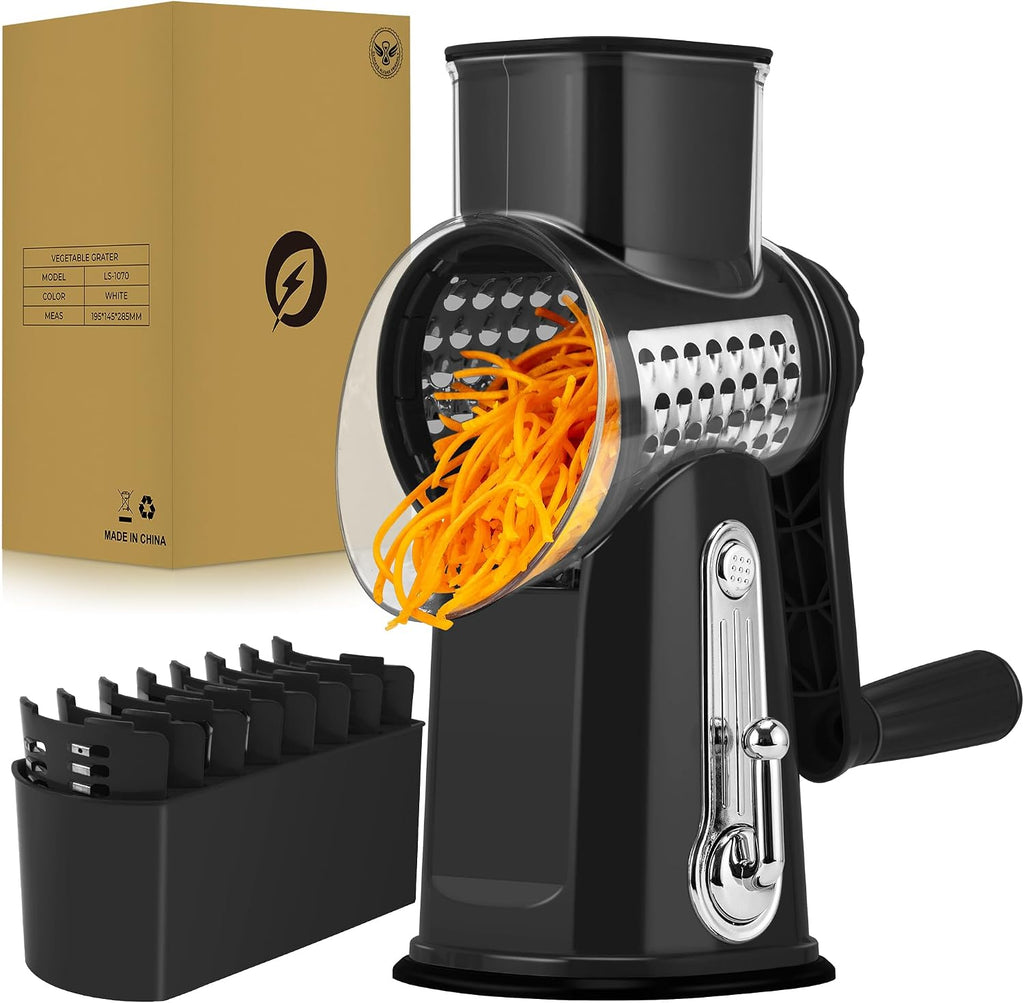 SUSTEAS Rallador rotatorio de queso 5 cuchillas, rebanadora de verduras de
