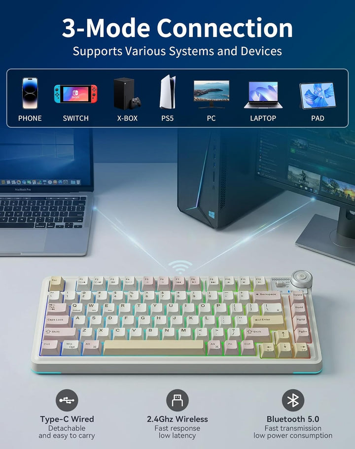 Aula AU75 Teclado mecánico inalámbrico, teclado para juegos con jun...