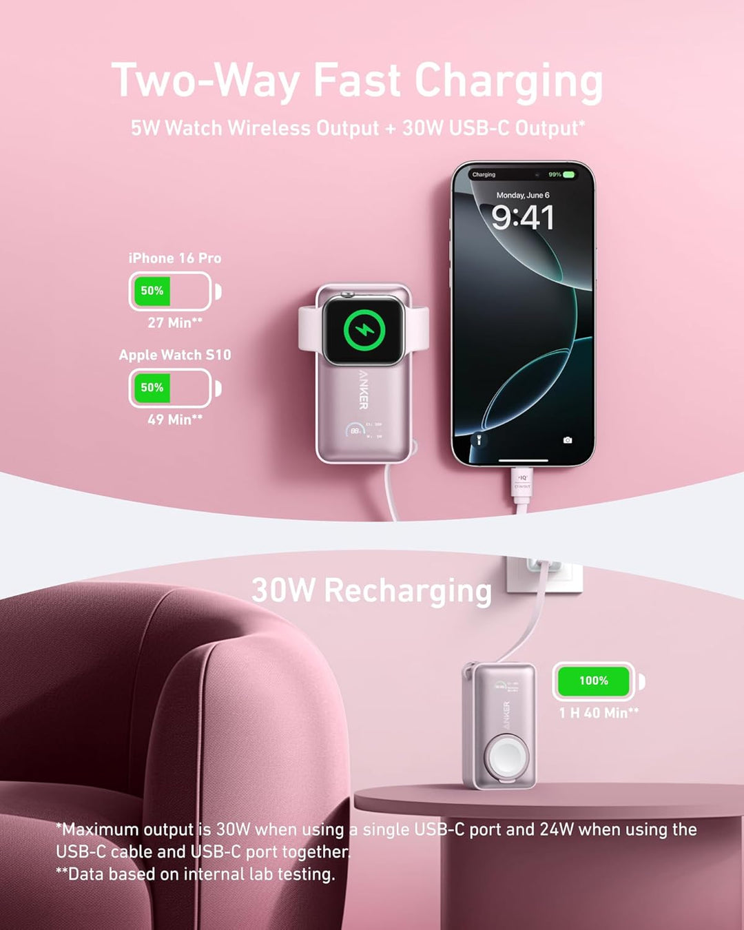 Anker MagGo Power Bank para Apple Watch, Batería Compacta Certifica...