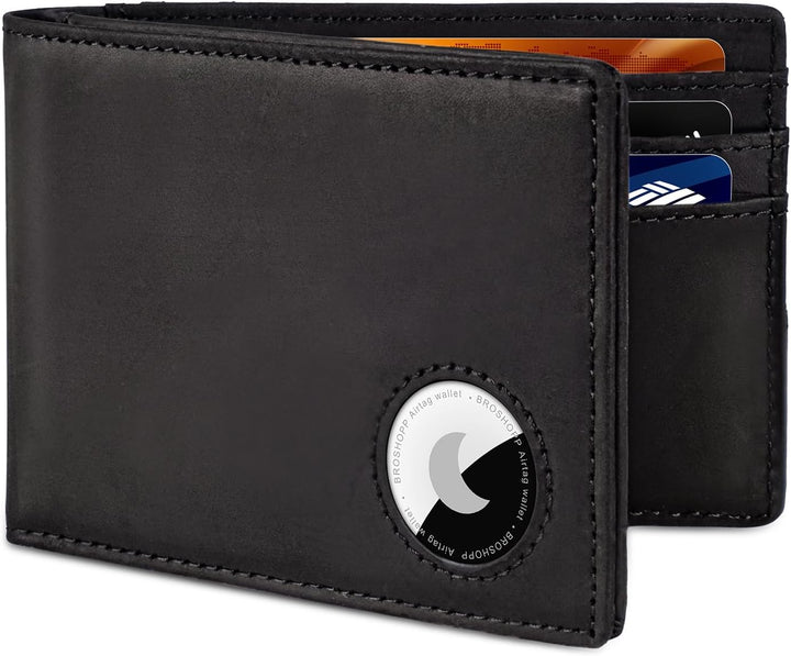 BROSHOPP Billetera Airtag para Hombres, Billetera Bifold de Cuero d...