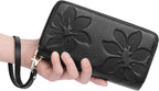 GOIACII Cartera de mujer de gran capacidad con doble cremallera, tarjetero y soporte para teléfono, con bloqueo RFID, de cuero con correa, negro (A01 Black), Casual