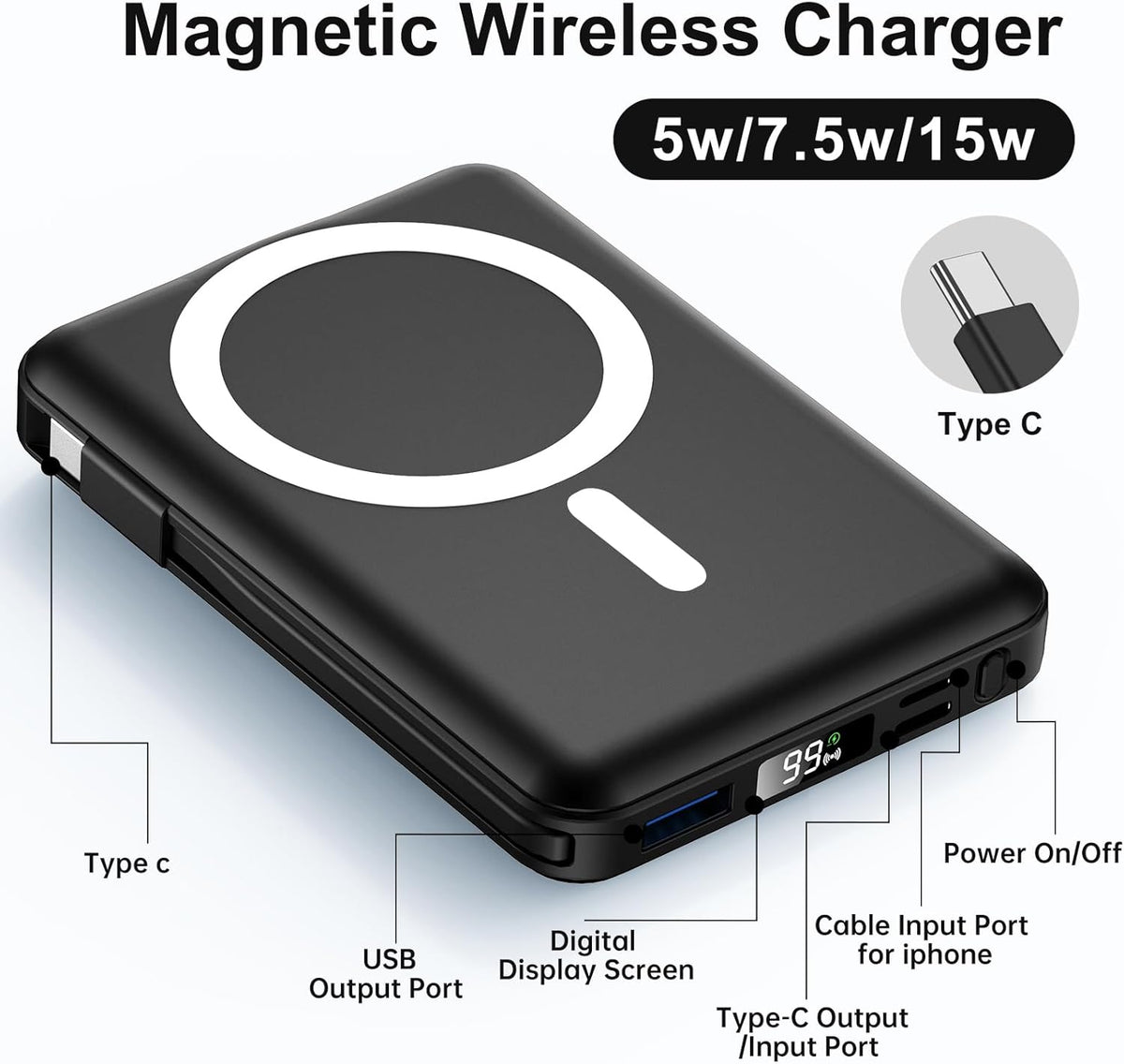 para Cargador Portátil Magsafe - Batería de 10000mAh para Magsafe c...