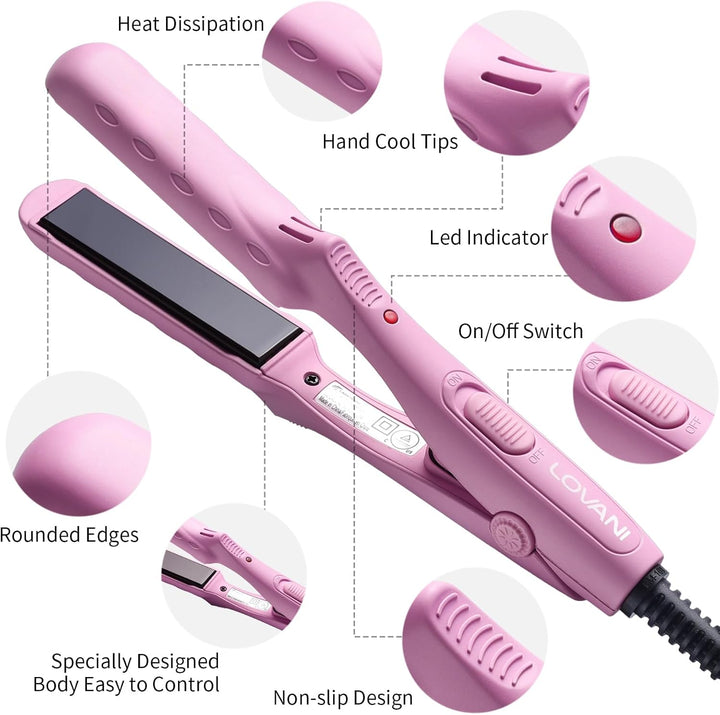 LOVANI Mini plancha plana, alisador de pelo de doble voltaje para v...