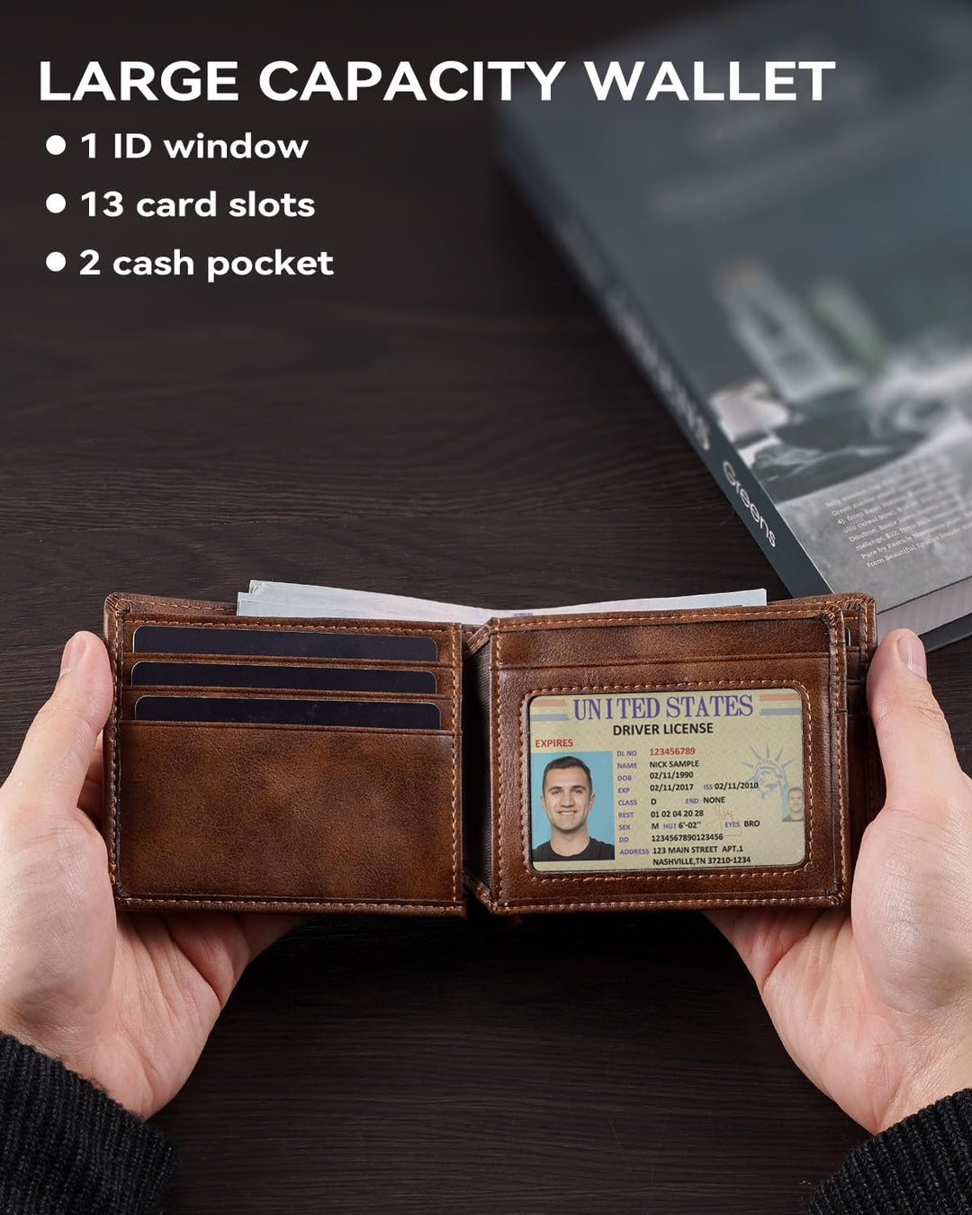 Cartera para hombre con RFID, de piel auténtica, delgada y plegable...