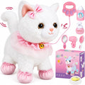 Juguete felino interactivo de peluche electrónico que camina y ladra, gato robot con control remoto para niñas (Gato blanco)