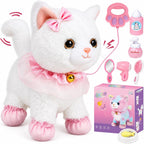 Juguete felino interactivo de peluche electrónico que camina y ladra, gato robot con control remoto para niñas (Gato blanco)