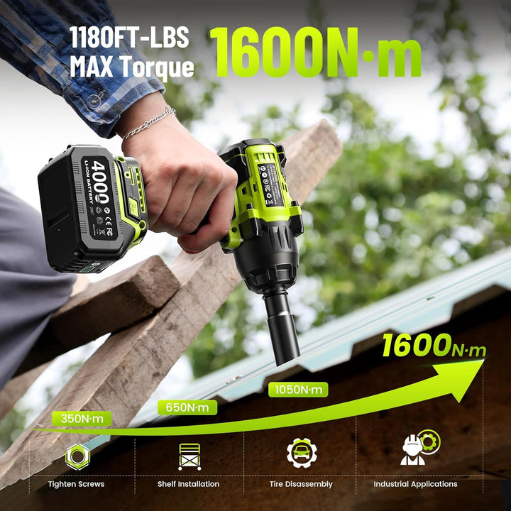 Llave de impacto inalámbrica de 1400 N.m (1032 pies-libras), pistol...