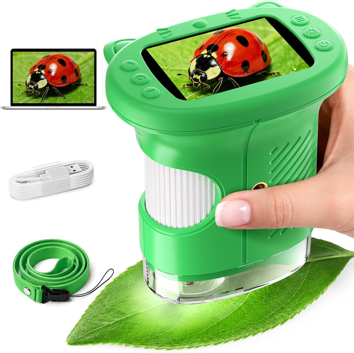 Microscopio portátil para niños, microscopio de bolsillo 1000X para fotos y videos, kits de ciencia portátiles, juguetes STEM, regalos de Navidad/cumpleaños para niñas y niños de 3 a 12 años