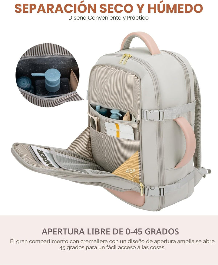 LOVEVOOK Mochila de viaje para mujeres y hombres, Rosa-gris, Mochil...
