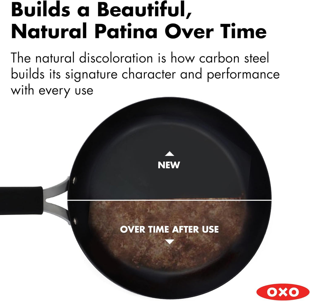 OXO Sartén de acero al carbono de obsidiana de 10 pulgadas, sartén