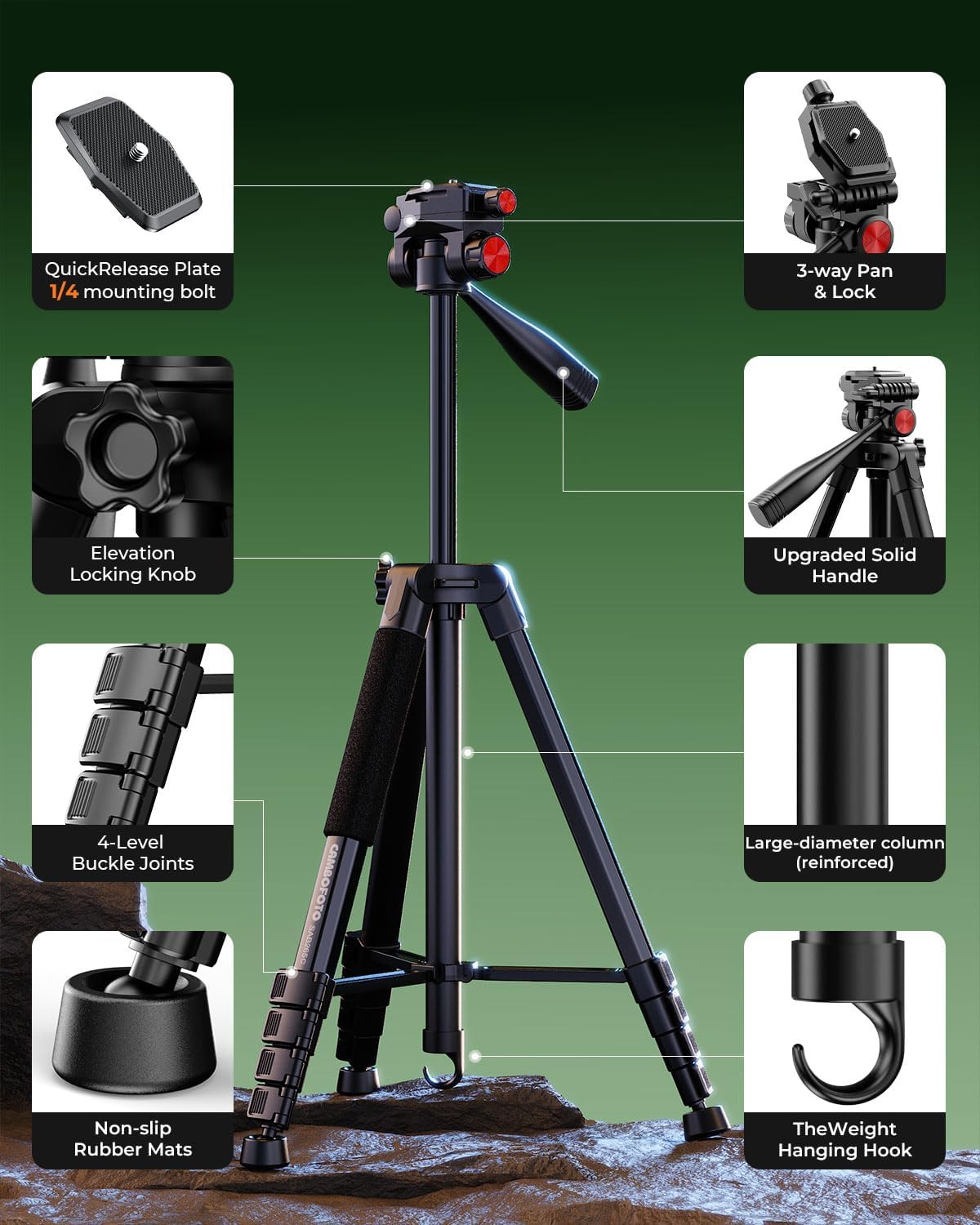 Cambofoto - Trípode de cámara de 72 pulgadas para DSLR y teléfono, trípode