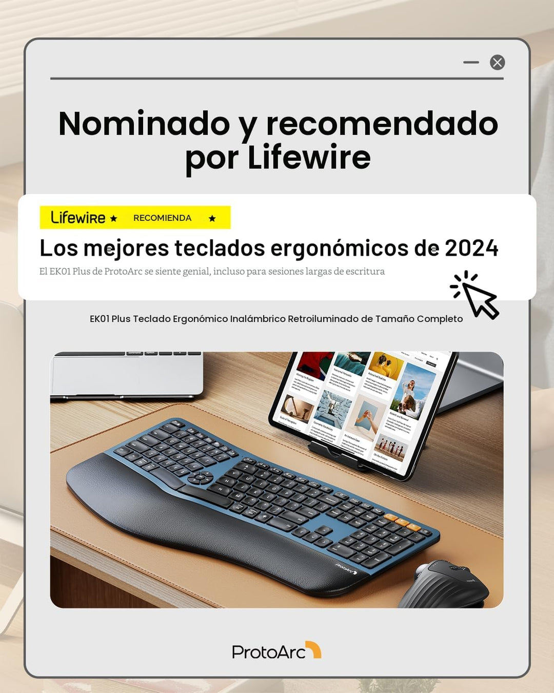 ProtoArc Teclado ergonómico Bluetooth retroiluminado, EK01 Plus, te...