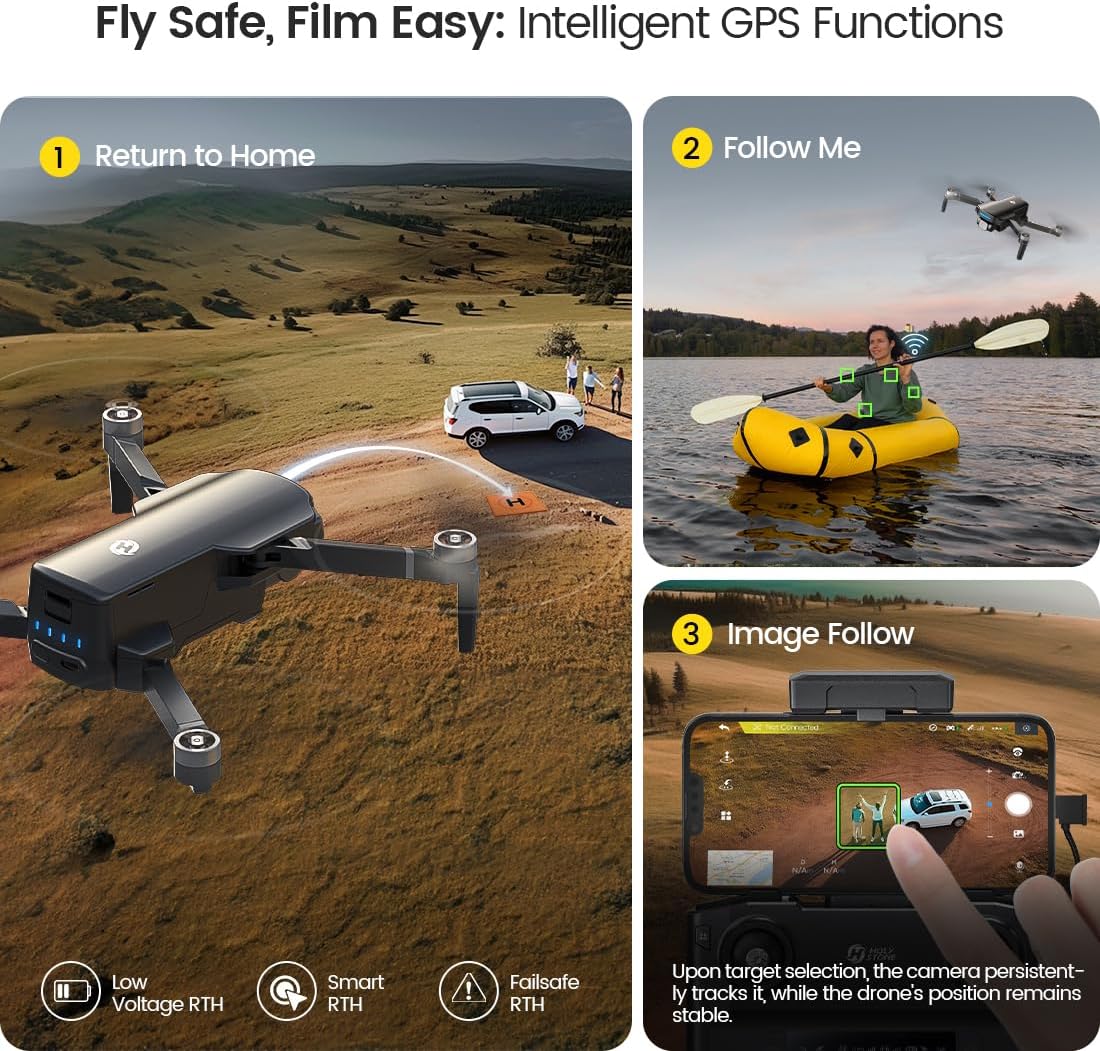 Holy Stone Drone GPS con cámara 4K UHD para adultos principiantes; HS360S 249g Quadcopter RC FPV plegable con rango de control de 10000 pies, motor sin escobillas, sígueme, regreso inteligente a casa