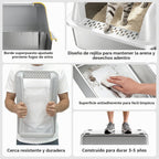 Caja de arena para gatos XL de acero inoxidable de alta cara para