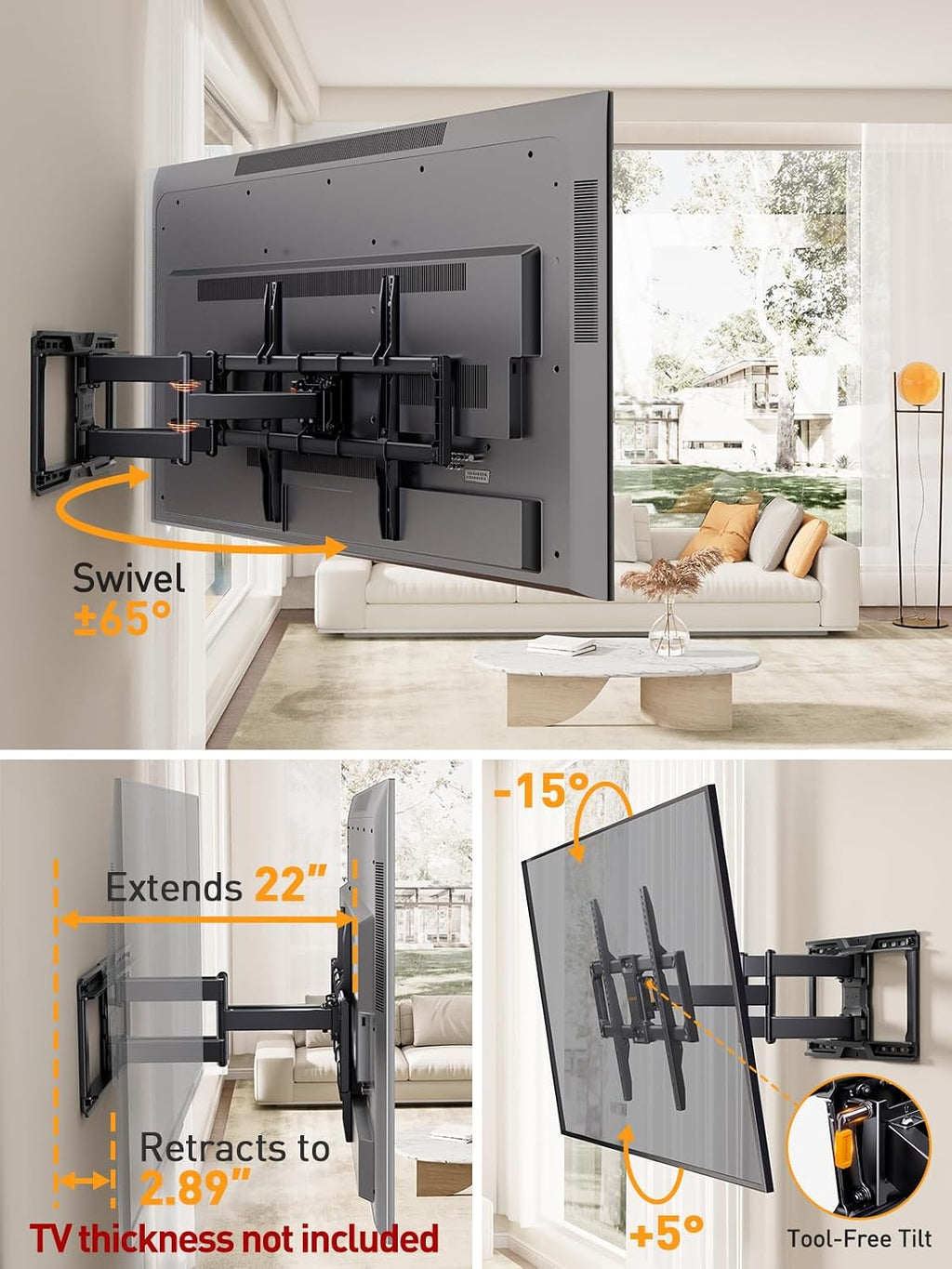 Perlegear Soporte de pared para TV de movimiento completo para televisores