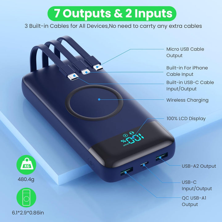 Cargador portátil inalámbrico de 40800 mAh para iPhone con 3 cables...