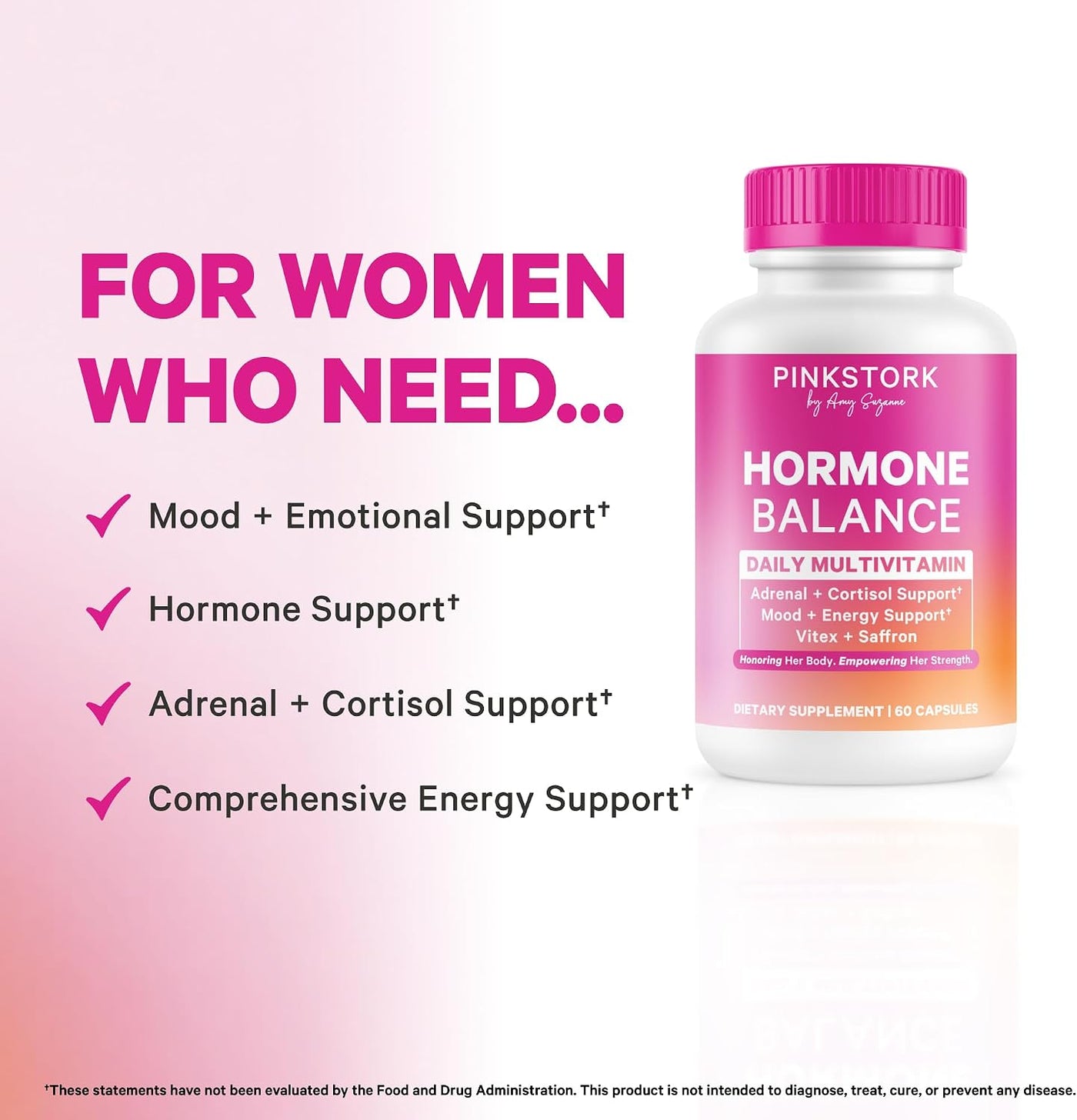 Multivitamínico de equilibrio hormonal Pink Stork para mujeres, 60...