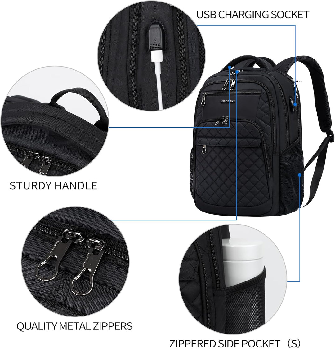 KROSER Mochila de viaje para laptop, Acolchado, negro, 17 pulg., Mo...