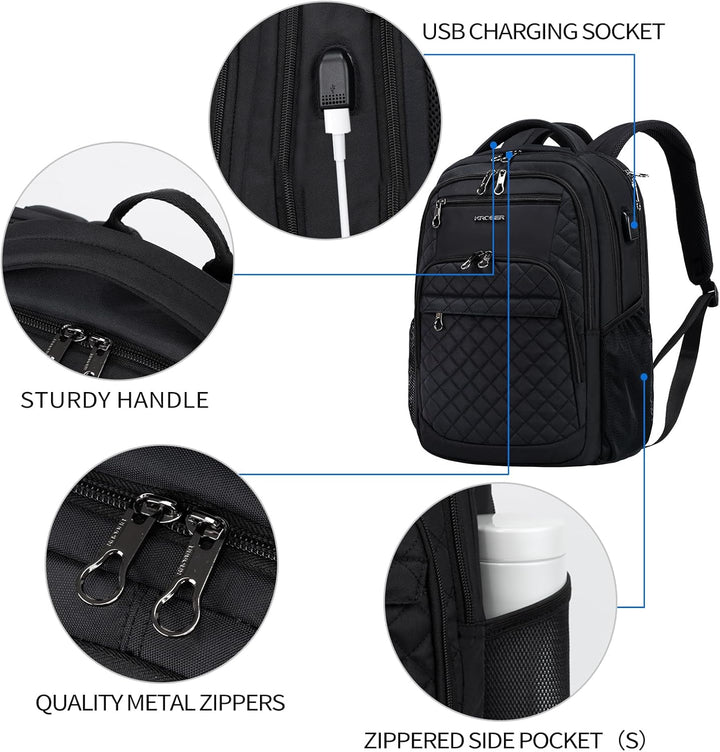 KROSER Mochila de viaje para laptop, Acolchado, negro, 17 pulg., Mo...