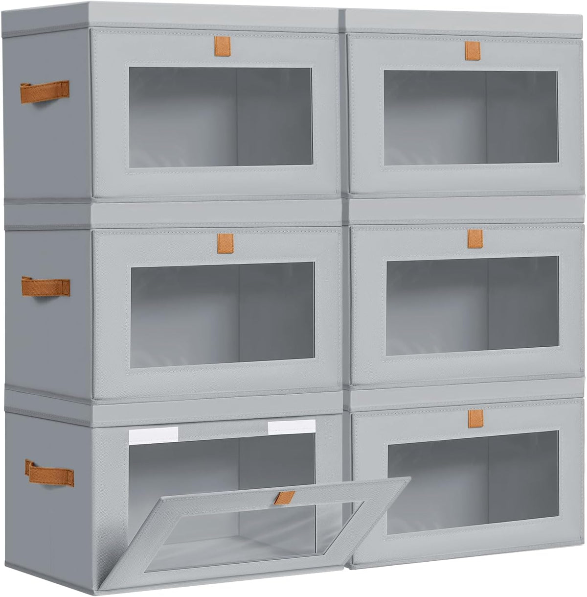 DIMJ - Juego de 6 contenedores de almacenamiento con tapas, gran organizador de armario de tela con ventana y asas, cajas de almacenamiento decorativas plegables para estantes debajo de la cama