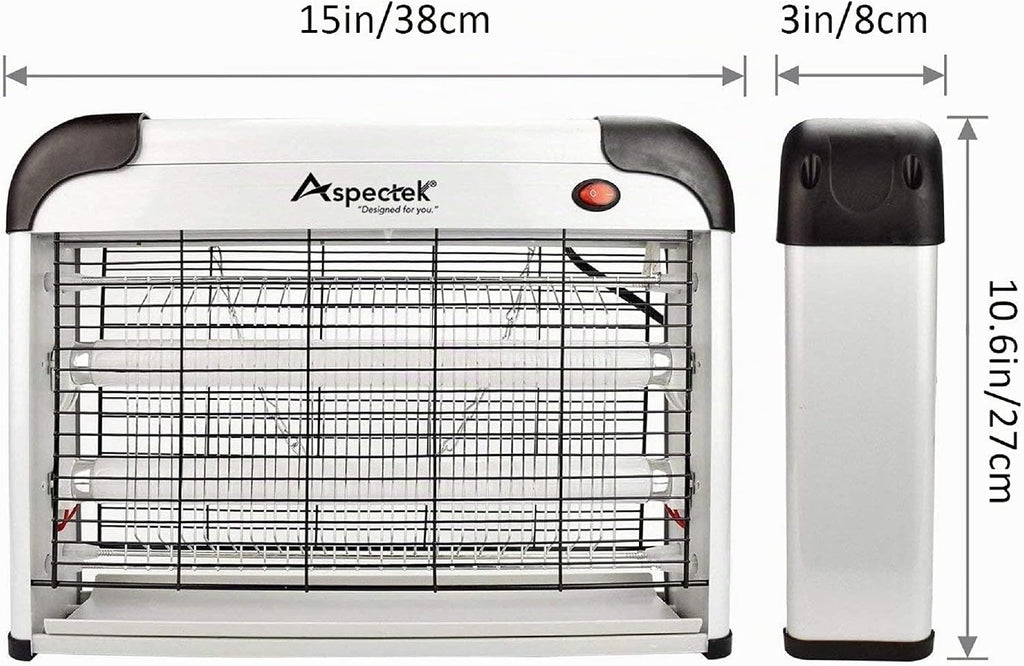 ASPECTEK Exterminador de insectos eléctrico de 20 W, mata insectos para interiores y exteriores cubiertos, trampa para mosquitos, moscas y polillas con malla protectora y cadena colgante para una
