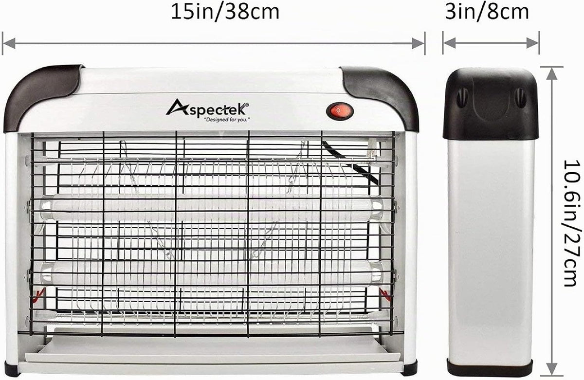 ASPECTEK Exterminador de insectos eléctrico de 20 W, mata insectos para interiores y exteriores cubiertos, trampa para mosquitos, moscas y polillas con malla protectora y cadena colgante para una