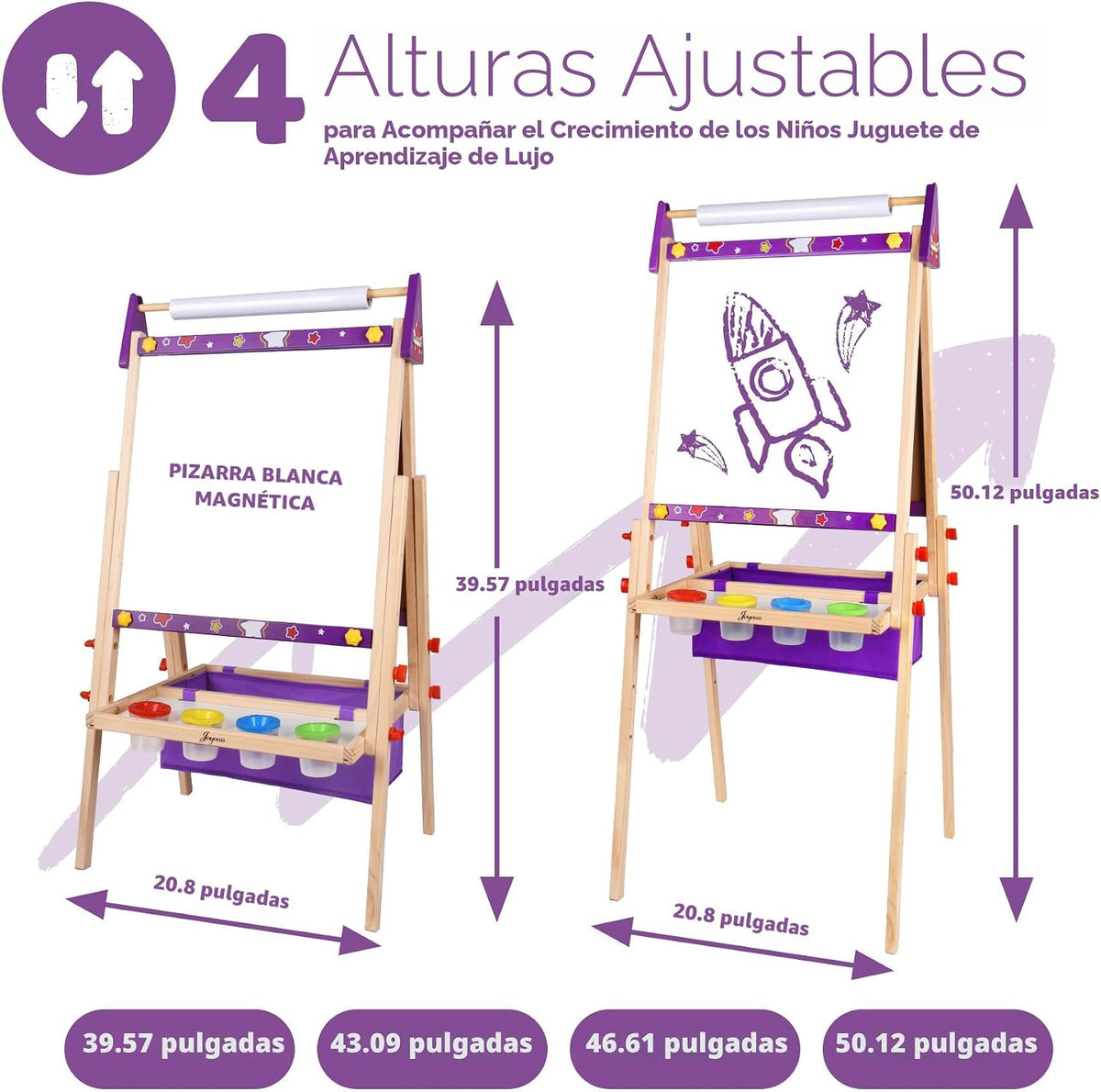 Joyooss Caballete artístico para niños, caballete de madera ajustable para niños pequeños, pizarra blanca y pizarra de tiza para niños, caballete de arte para niños de 2 a 4 años, 4 a 8, 9 a 12 años, caballetes de dibujo