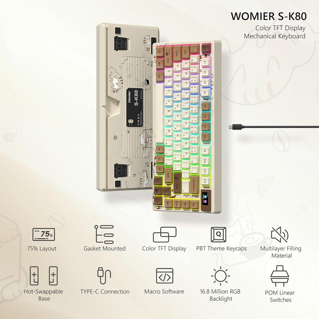 Womier SK80 Teclado Retro 75% con Pantalla Multimedia a Color, Tecl...