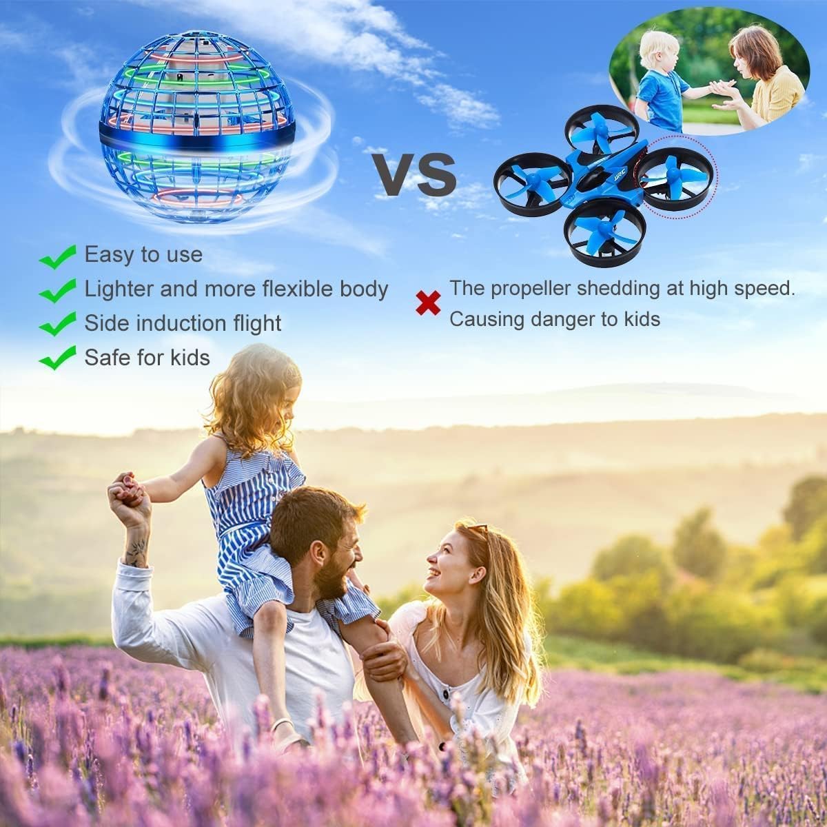 Bola de orbe voladora, mini dron controlado a mano para niños, bola de mosca de boomerang de luz RGB, juguetes espaciales portátiles recargables por USB, juguetes espaciales portátiles recargables por