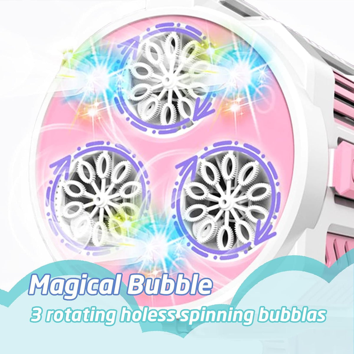 Pistola automática de burbujas Gatling con 2 baterías recargables, produce decenas de miles de burbujas/minuto, incluye vista y linterna, ABS probado en caídas, juguete de máquina de burbujas para niños y adultos, fiesta, boda