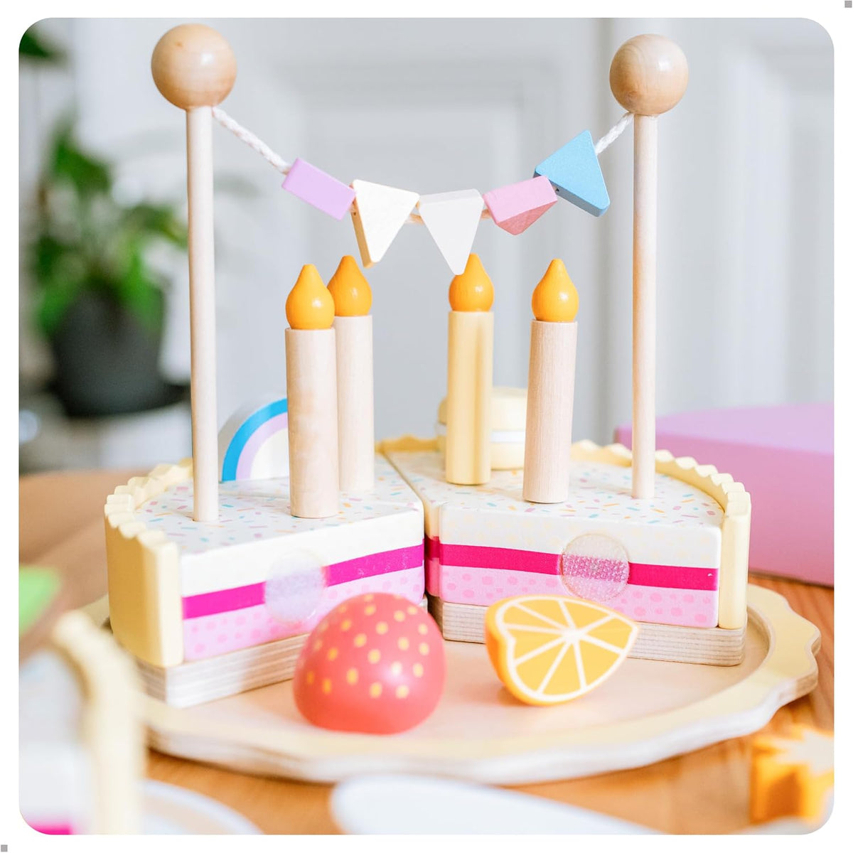 UMU® Juego de pastel de cumpleaños de madera, juguete de cocina con velas, números, frutas y coberturas, comida de madera para niños de 3, 4, 5 años, juguete de fiesta de juego de rol para niñas y niños