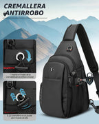 Bolso de porfolio anti-robo para hombre, bandolera expansible cruzada con bolsillo para botella de agua, mochila de viaje que cabe 11” iPad y Switch 2 para traslado diario, negro