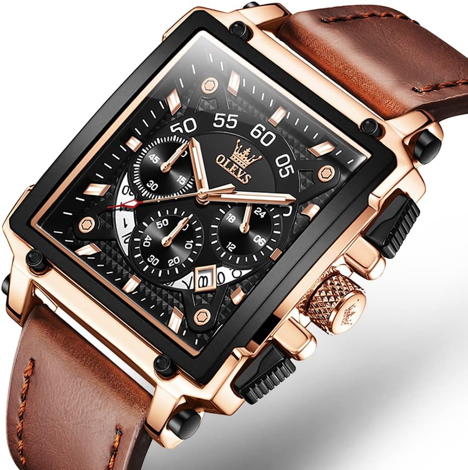 OLEVS Relojes para Hombre Cuadrados de Cuarzo Piel Impresión Fresca Resistente al Agua Moda Casual