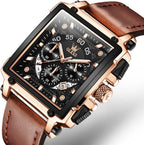 OLEVS Relojes para Hombre Cuadrados de Cuarzo Piel Impresión Fresca Resistente al Agua Moda Casual