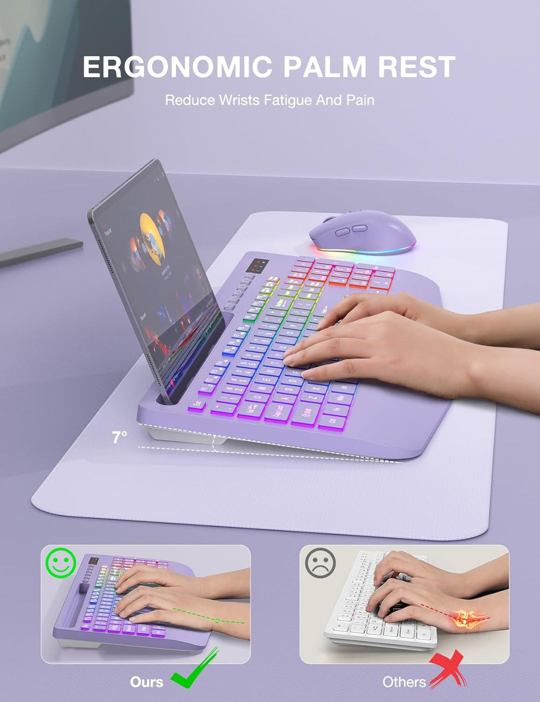 SABLUTE Combo de teclado y mouse inalámbricos, 9 efectos retroilumi...