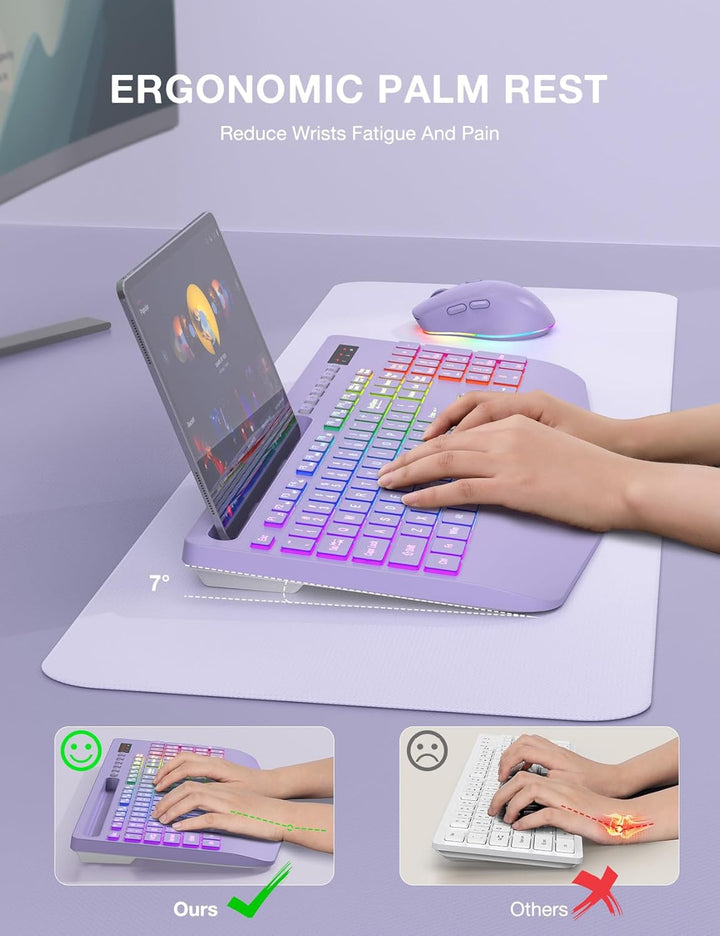 SABLUTE Combo de teclado y mouse inalámbricos, 9 efectos retroilumi...