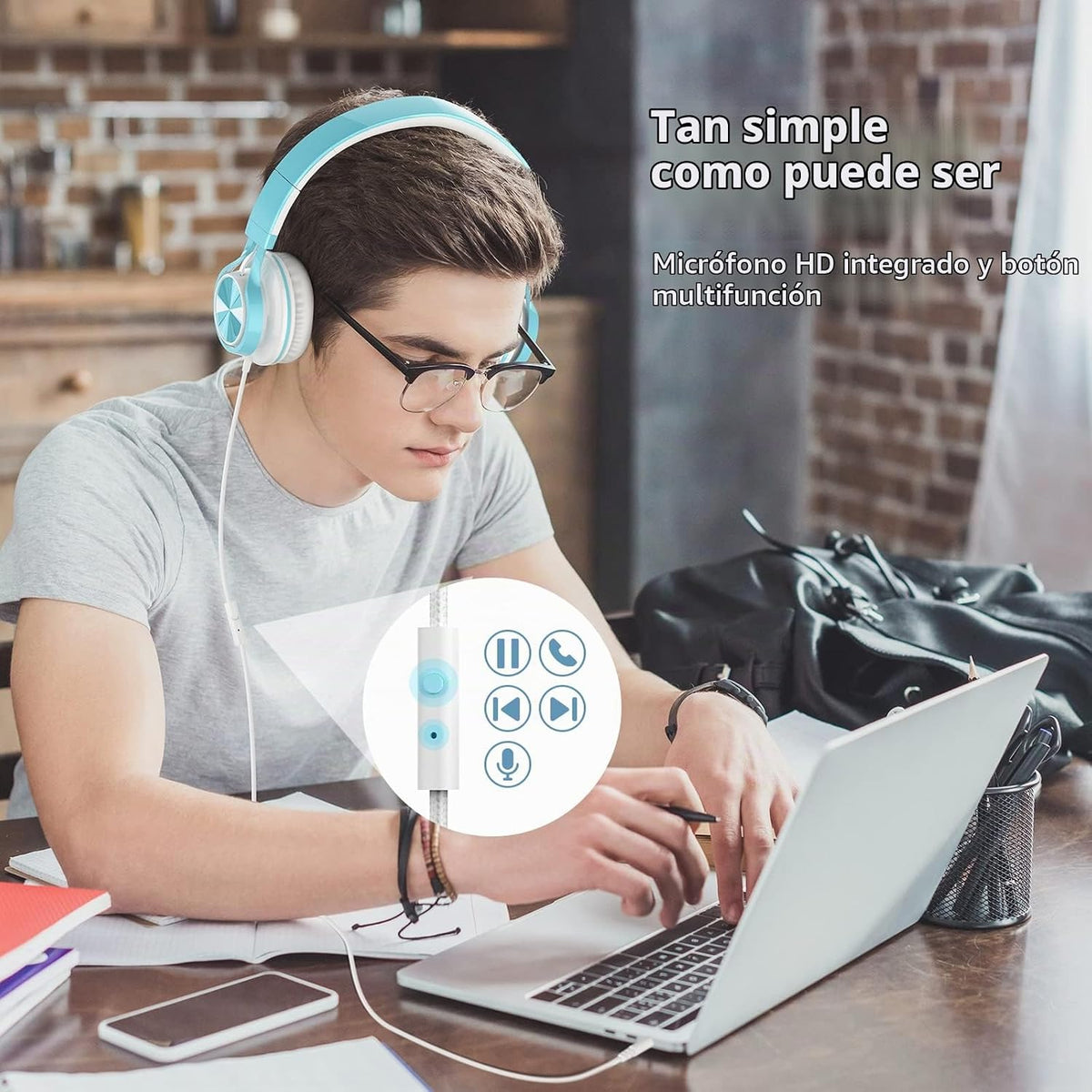 Ailihen Auriculares para Niños para Escuela, con Cable y Micrófono para Adolescentes, Verde Lima