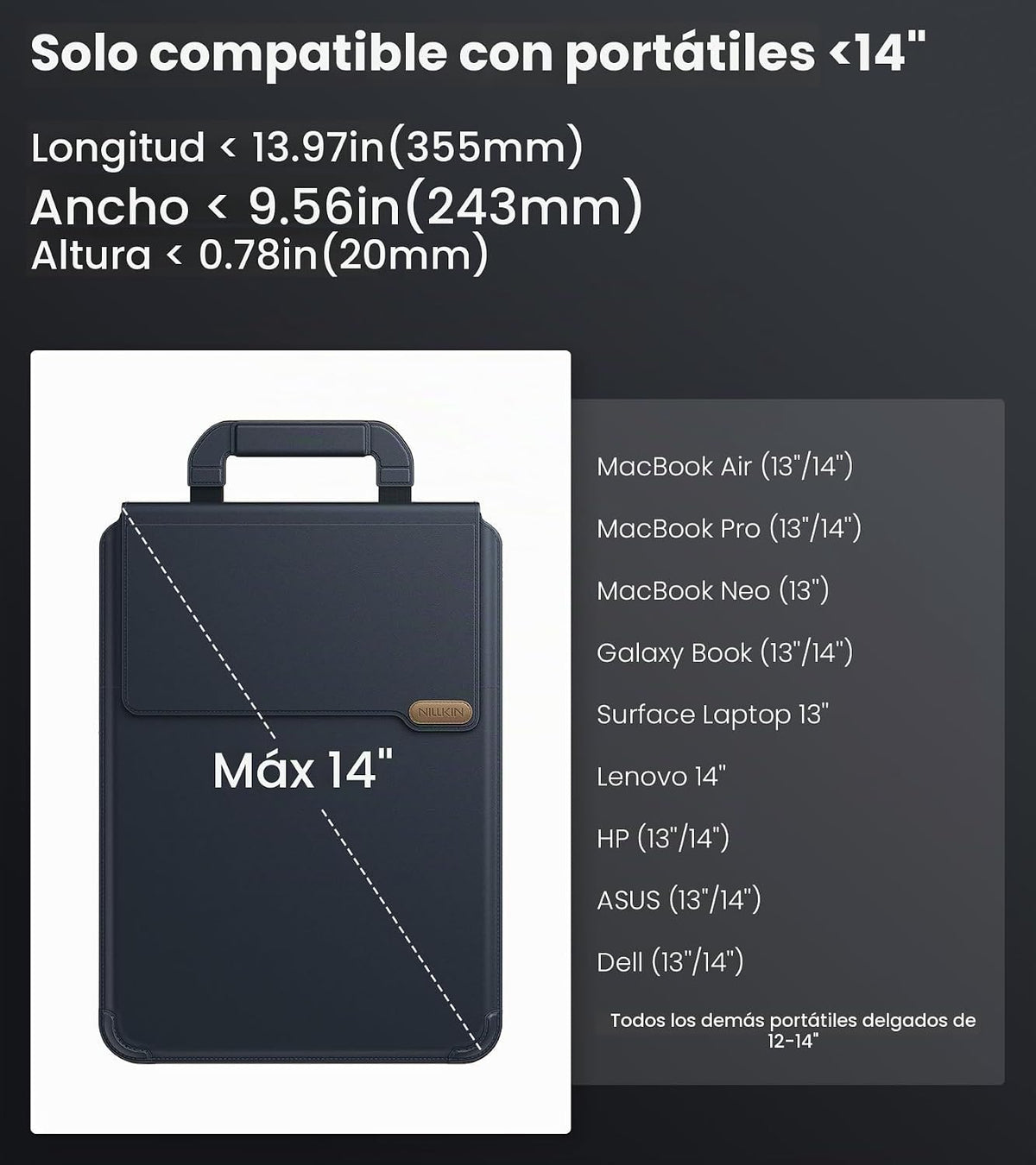 Nillkin Funda para laptop de 14 pulgadas con asa (4 en 1), 2 modos...
