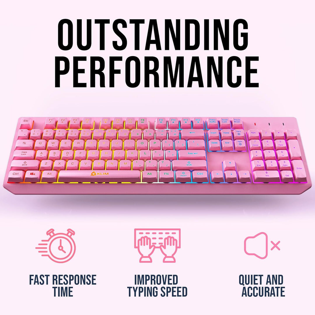 Teclado inalámbrico KLIM Chroma Rosa \u2013 Retroiluminación RGB, B...