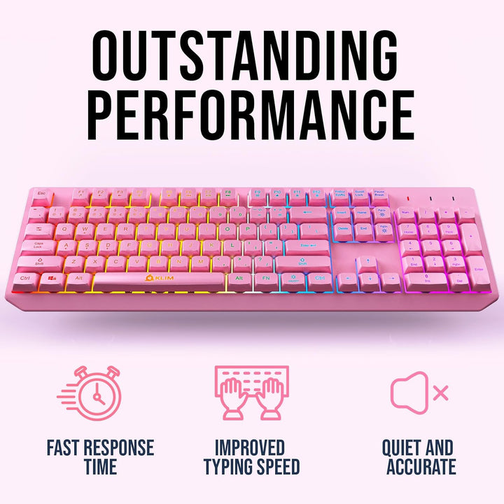 Teclado inalámbrico KLIM Chroma Rosa \u2013 Retroiluminación RGB, B...