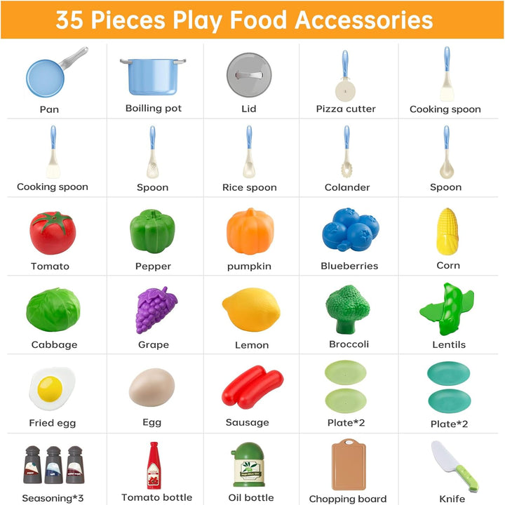 35 piezas de accesorios de juguete de cocina para niños, juego de c...