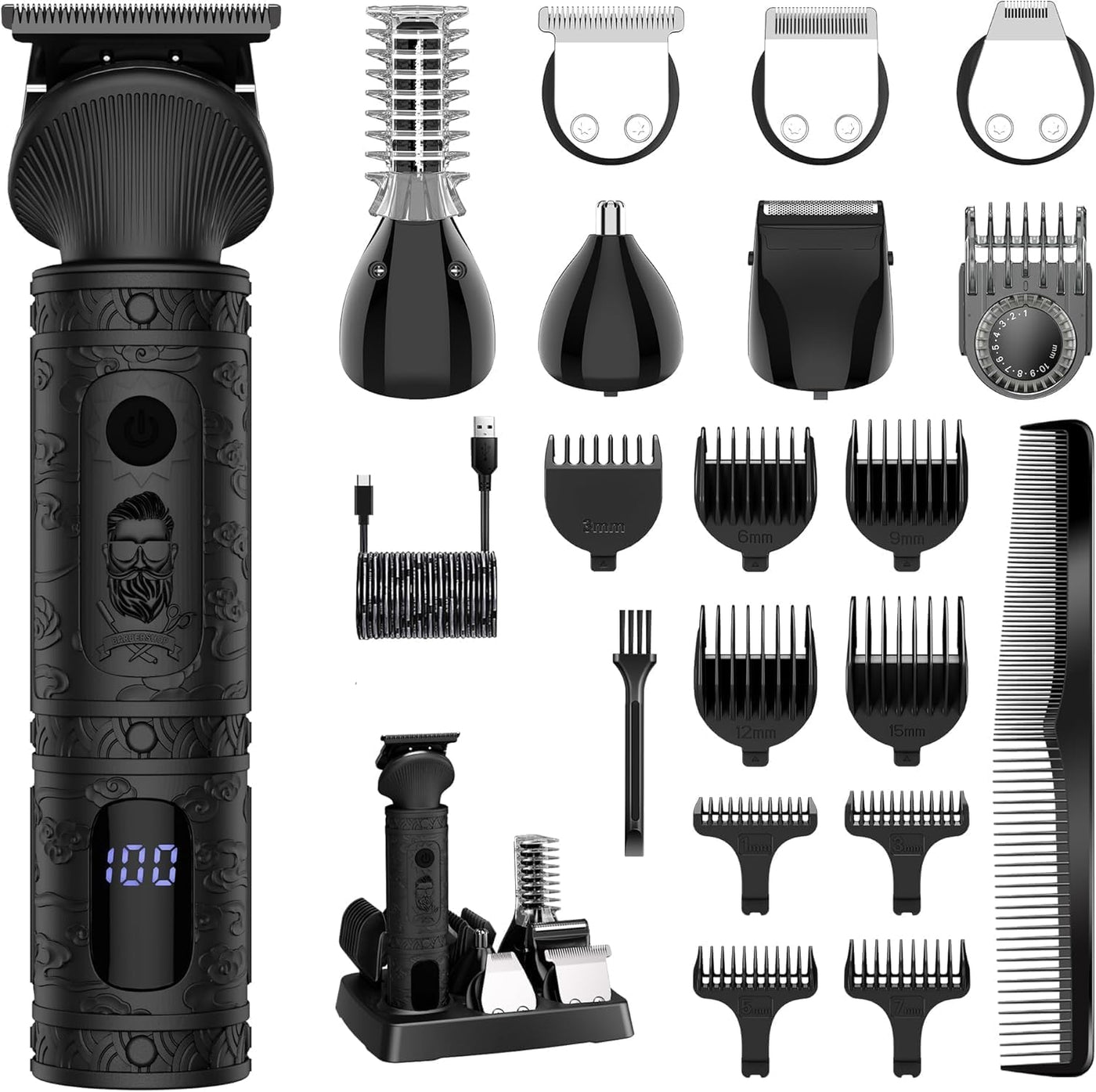 Scttomon Recortadora de barba para hombres, kit profesional de aseo...
